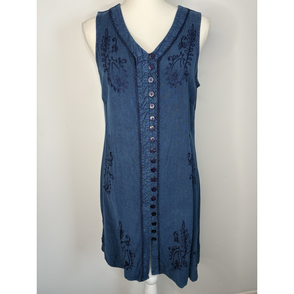Y2K Whimsygoth Vintage My Choice Shift Midi Sleeveless Dress Boho XL Blue